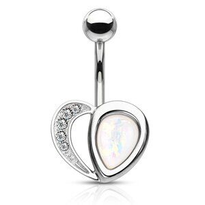 SYNTHETIC OPAL HEART BELLY BUTTON RING NAVEL RING 14 GAUGE NEW SURGICAL STEEL